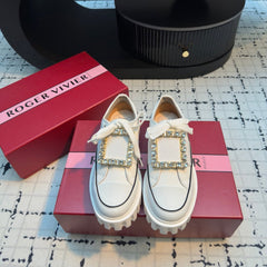 VIV' GO-THICK STRASS BUCKLE SLIP-ON SNEAKERS IN WHITE CANVAS