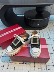 VIV' GO-THICK STRASS BUCKLE SLIP-ON SNEAKERS IN BLACK CANVAS