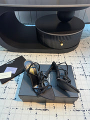 HIGH HEEL SANDALS WITH SHINY RHINESTONES STRAP IN BLACK SILK