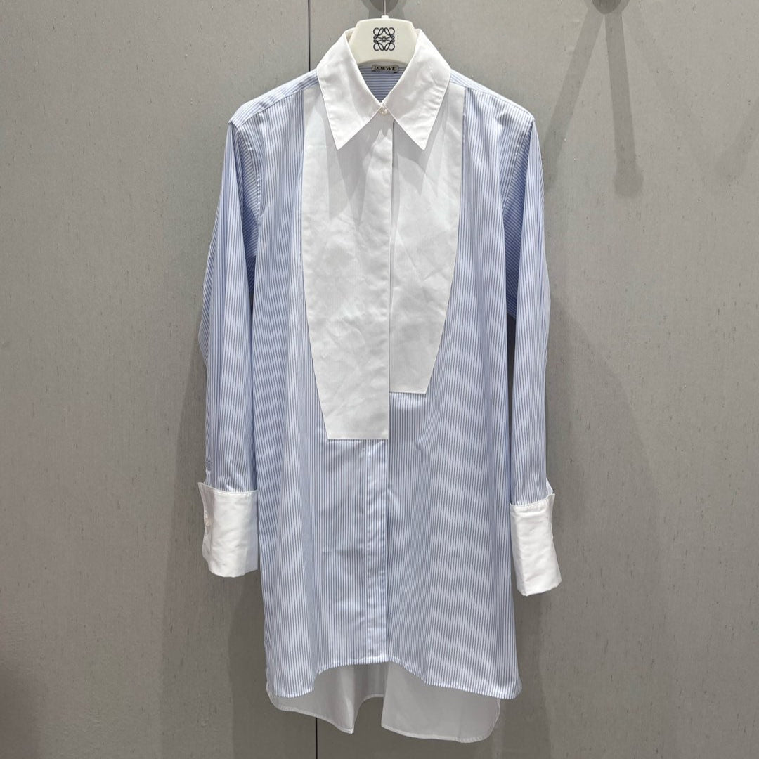 Loewe 25 Striped Long Loose Shirt Blue White Cotton