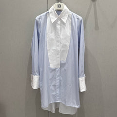 Loewe 25 Striped Long Loose Shirt Blue White Cotton