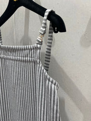 CC 25 Striped Suspender Skirt Gray White Cotton