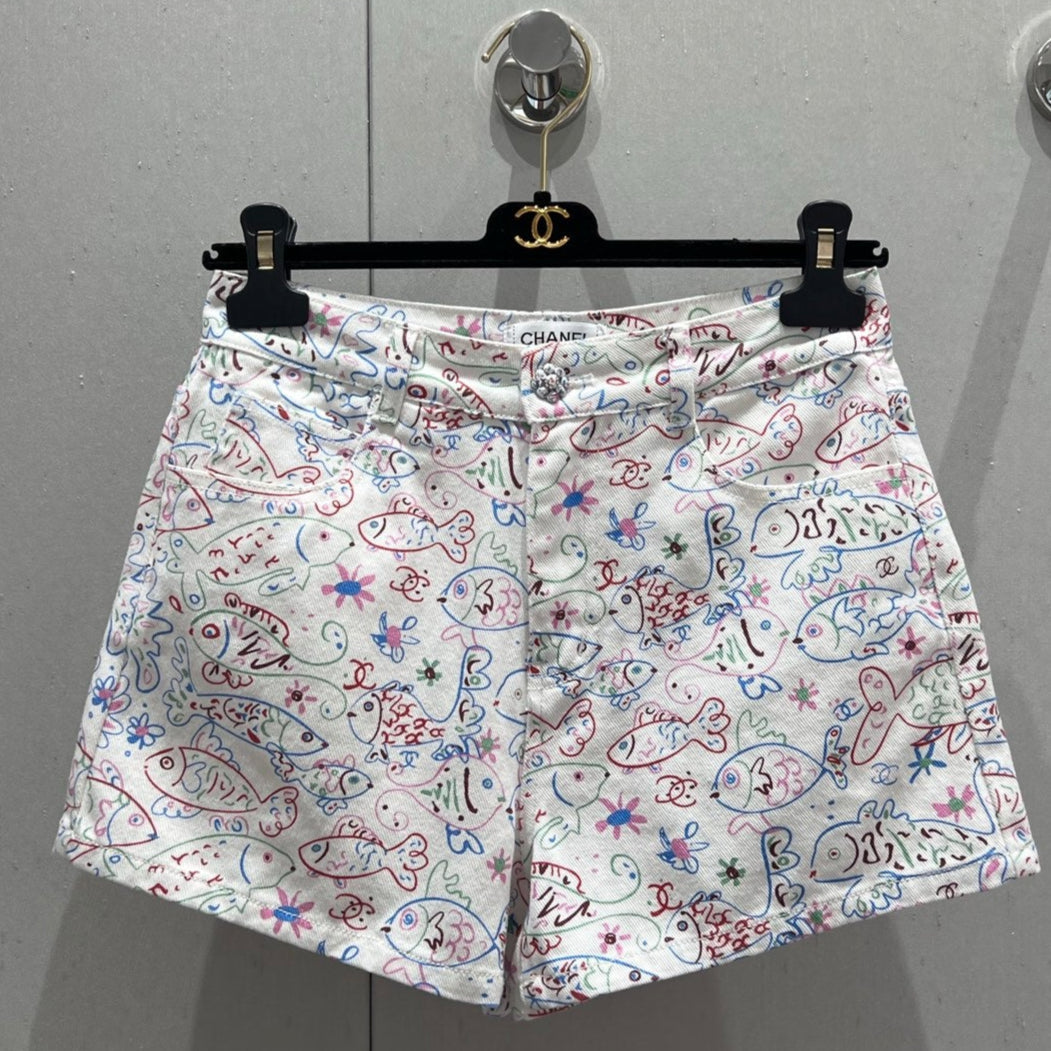CC 25 Print Denim Short Multicolor Cotton