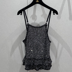 CC 25 Rhinestones Tank Top Black Polyamide