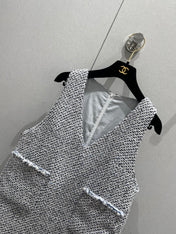CC 25 Tweed Dress Gray Blue Woven Fabric