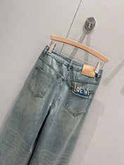 Loewe 25 Colorful Embroidered Scimitar Jeans Blue Cotton 217978