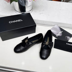 CHANEL 25S MARY JANES IN BLACK CALFSKIN WITH BOW GOLD HARDWRE