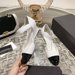 cc ballet 6cm white black wedge heel