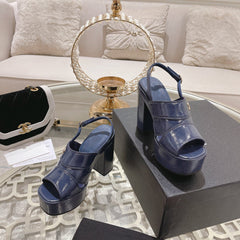 sandals blue patent crumpled lambskin