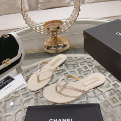 Double CC Rhinestone Flip  Flop Thongs White Sheepskin