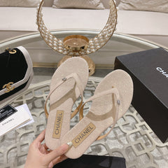 Double CC Rhinestone Flip  Flop Thongs White Sheepskin