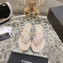 Double CC Rhinestone Flip  Flop Thongs White Sheepskin