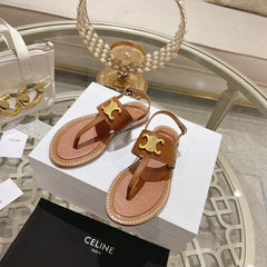 LYMPIA TRIOMPHE THONG IN CALFSKIN CARAMEL BROWN