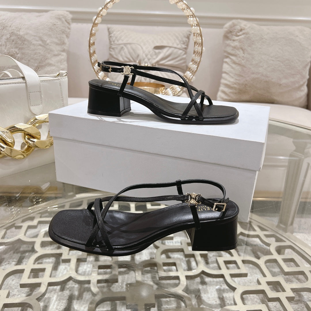 HIGH SANDAL 45MM IN BLACK LAMBSKIN