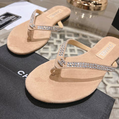 RHINESTONES THONG SANDAL IN SEPIA TAN SUEDE