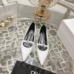 SUZY POINTY TOE BALLERINA IN WHITE PATENT CALFSKIN