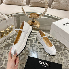CLARA WEDGE MARY-JANE BALLERINA IN WHITE PATENT CALFSKIN
