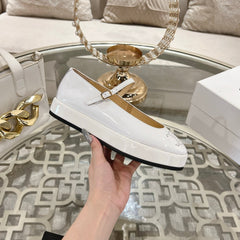 CLARA WEDGE MARY-JANE BALLERINA IN WHITE PATENT CALFSKIN