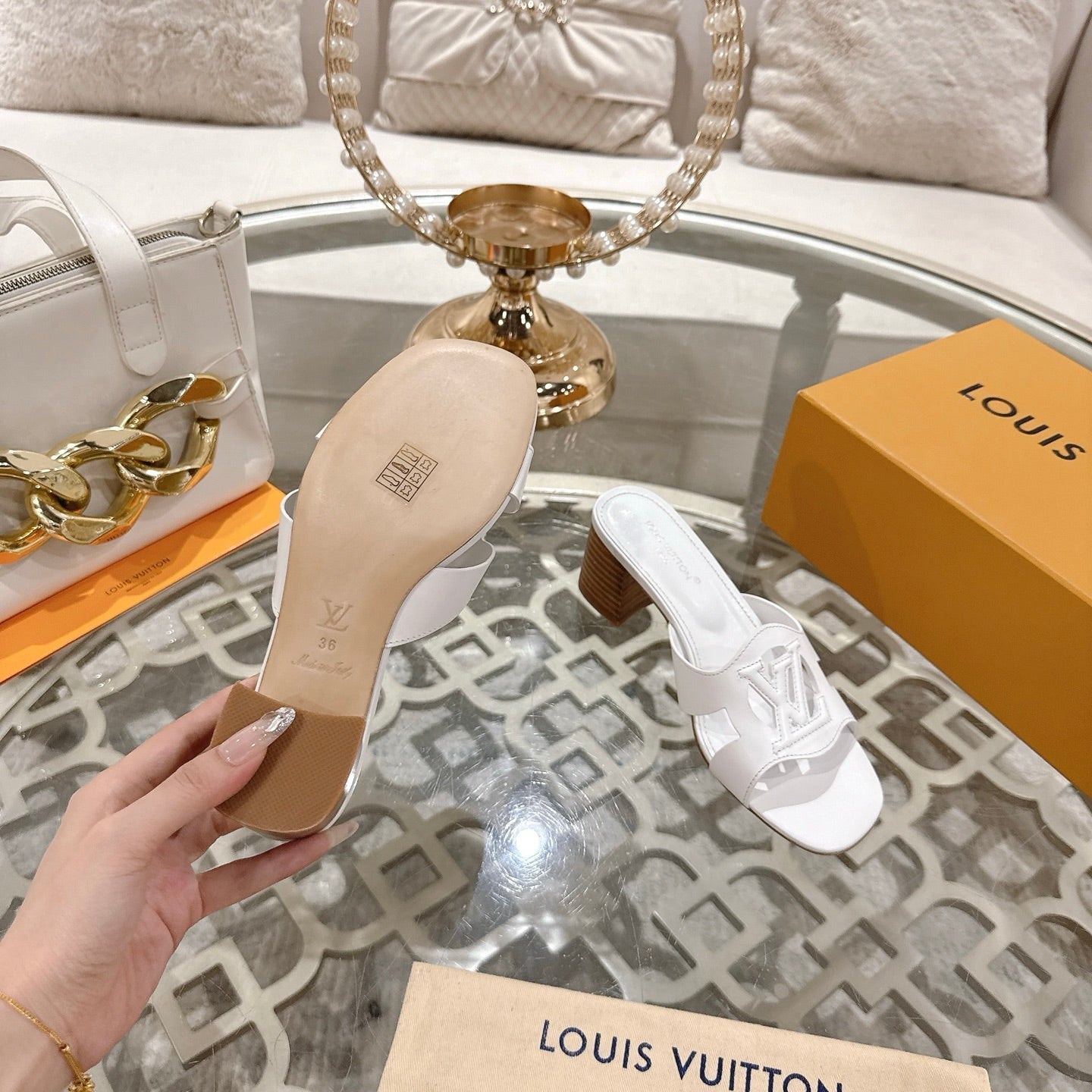 ISOLA HIGH 55 MM MULE IN WHITE CALFSKIN