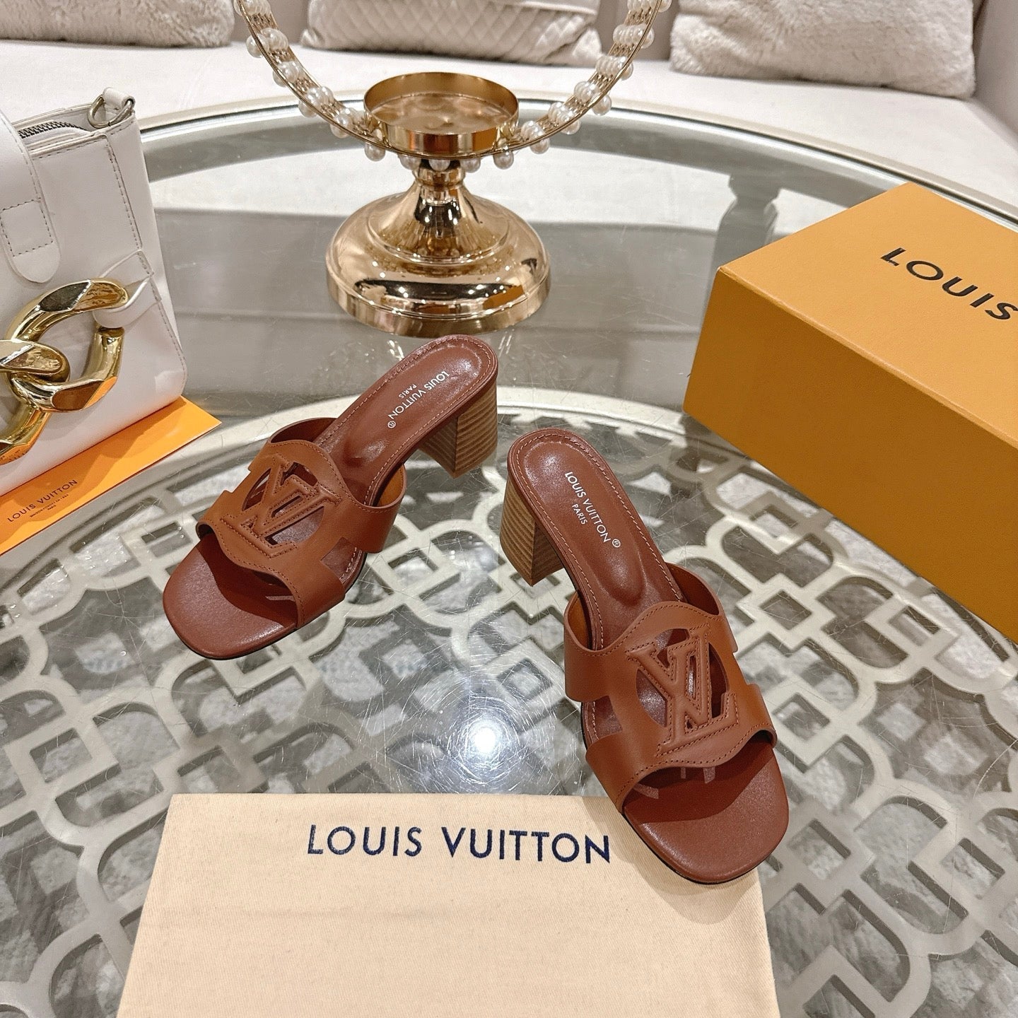 ISOLA HIGH 55 MM MULE IN PENNY BROWN CALFSKIN