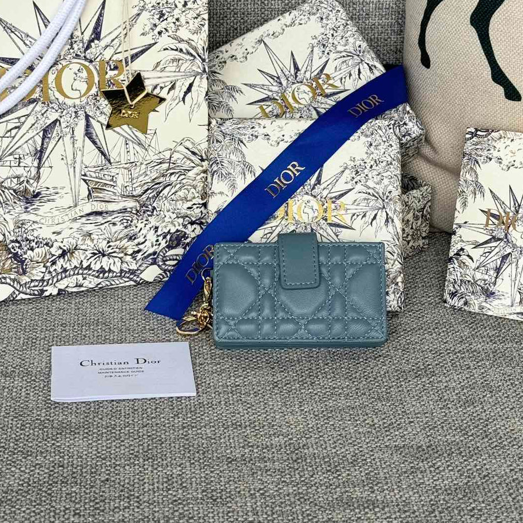 LADY JASMINE CARD HOLDER 10 IN SLATE GREY QUILTED PATENT CALFSKIN