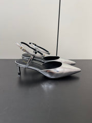 MORRAINE SLINGBACK PUMPS IN SILVER CALFSKIN