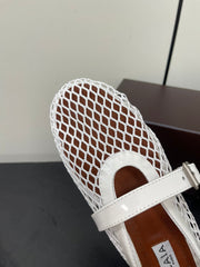 ALAIA BALLET FLATS IN WHITE MESH FISHNET