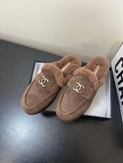 LOAFERS MULE IN MEDIUM BROWN SUEDE AND FLEECE LINING