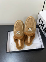 LOAFERS MULE IN PEANUT BROWN SUEDE AND FLEECE LINING