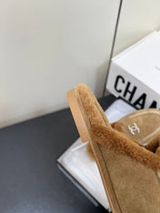 LOAFERS MULE IN PEANUT BROWN SUEDE AND FLEECE LINING