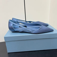 CUT-OUT BALLERINAS IN PERANO BLUE SATIN