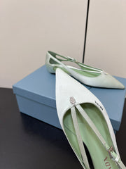 CUT-OUT BALLERINA FLAT IN CHETWODE GREEN SATIN ATTACHED BEAD BUCKLE