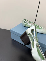 CUT-OUT PUMPS WITH BEAD BUCKLE IN CHETWODE GREEN SATIN