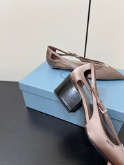 CUT-OUT PUMPS WITH BEAD BUCKLE IN HAZELNUT BEIGE SATIN