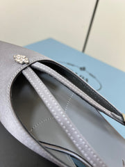 CUT-OUT BALLERINA FLAT IN WARM GRAY SATIN ATTACHED BEAD BUCKLE