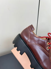 LACE-UP LOAFERS WITH THICK SOLE IN WINE RED SHINY SHEEPSKIN