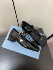 BOW MARY JANE PUMPS WITH T-STRAP IN BLACK GLOSSY CALFSKIN