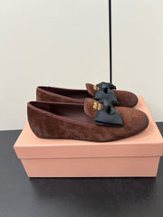 LOAFERS WITH BOW IN CHOCOLATE SUEDE