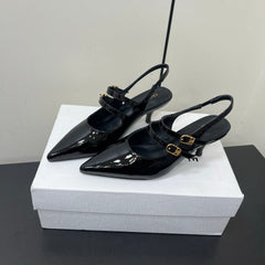 JUDY DOUBLE STRAP MARY JANE SLINGBACK IN BLACK PATENT CALFSKIN