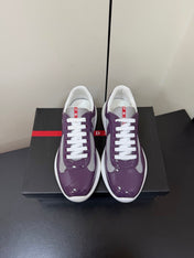 PRADA 26S SNEAKERS IN PLUM PURPLE PATENT CALFSKIN AND WHITE MESH