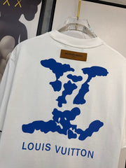 LV WHITE COTTON T-SHIRT BLUE STYLIZED LOGO 238917