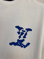 LV WHITE COTTON T-SHIRT BLUE STYLIZED LOGO 238917