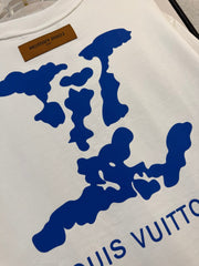 LV WHITE COTTON T-SHIRT BLUE STYLIZED LOGO 238917