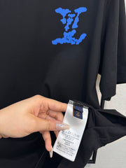 LV BLACK COTTON T-SHIRT BLUE STYLIZED LOGO 238916