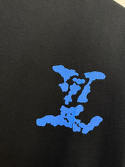 LV BLACK COTTON T-SHIRT BLUE STYLIZED LOGO 238916