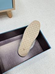 TRIANGLE LOGO FLATS IN KHAKI BEIGE SUEDE AND FUR LINING