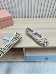 RHINESTONES MARY JANE FLATS IN CREAM SUEDE