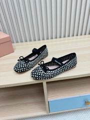 RHINESTONES MARY JANE FLATS IN BLACK SUEDE