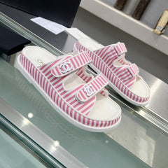 Stripes Casual  Flat Sandals Light Pink White