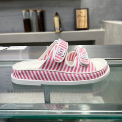 Stripes Casual  Flat Sandals Light Pink White